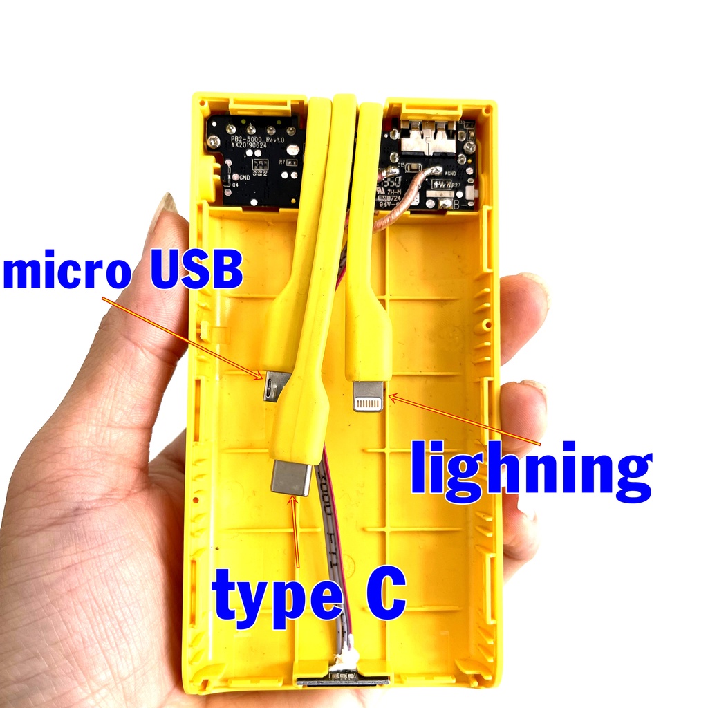 Mạch sạc dự phòng 5V2.1A liền cáp 3 đầu lighning micro type C