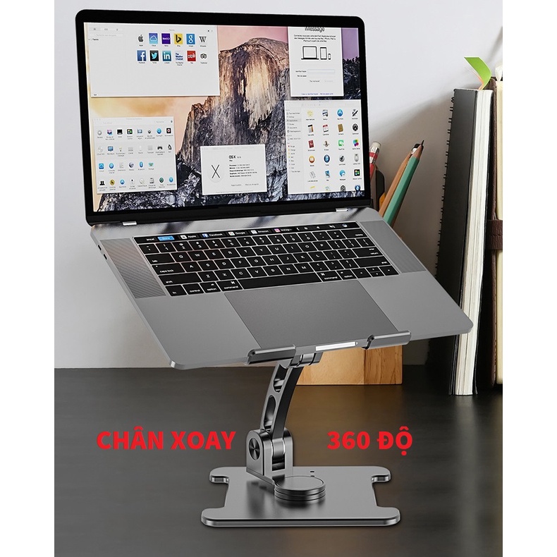 Kệ kê laptop, kiêm tản nhiệt macbook từ nhôm cao cấp T99 chân đế xoay tròn 360 độ tiện lợi.