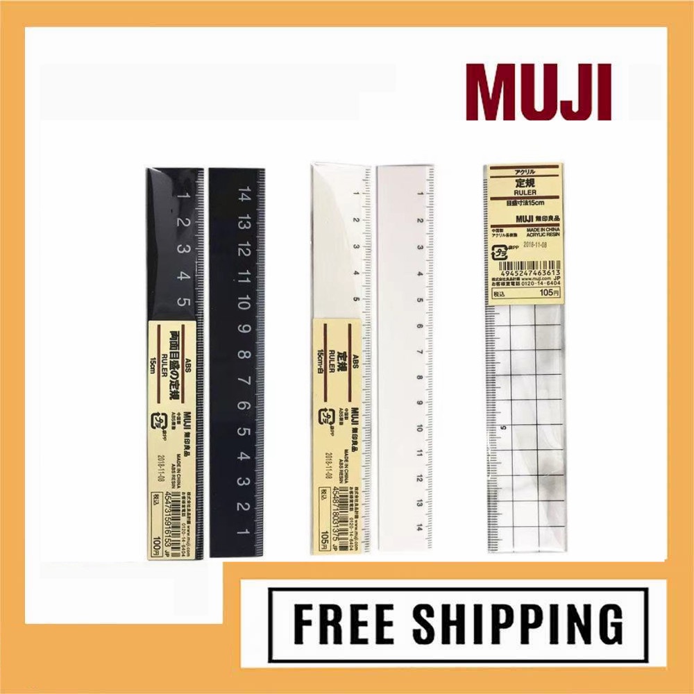 Thước đo MUJI hai mặt trong suốt chất liệu acrylic màu trắng đen 15cm