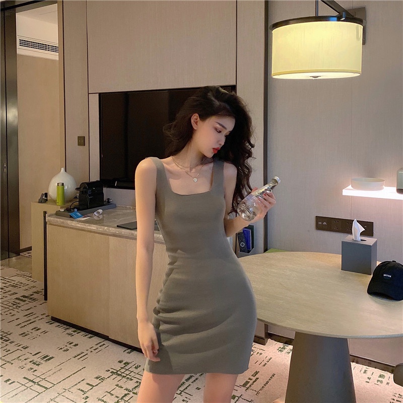 Đầm 2 dây ZHELIHANGFEI dệt kim dáng ôm phong cách Hàn Quốc thời trang xuân hè size lớn cho nữ