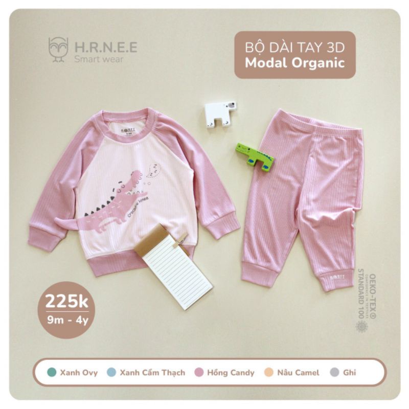 [Hrnee]Bộ dài tay cài vai cá sấu.