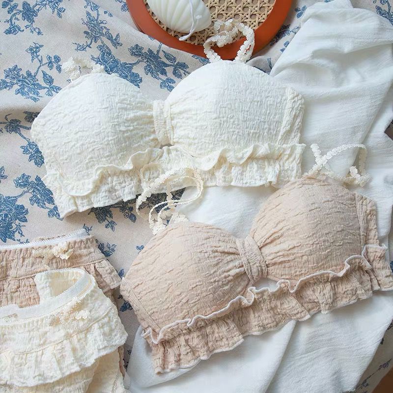 Set Áo Lót Mềm Mại Không Dây Có Mút Nâng Ngực Và Quần Lót Vô Hình Quyến Rũ Cho Nữ