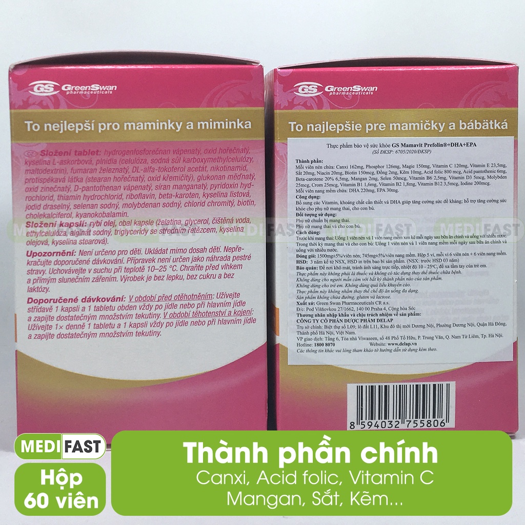 Vitamin tổng hợp cho bà bầu - Vitamin GS Mamavit Có DHA và EPA cho phụ nữ mang thai và cho con bú - Hộp 60 viên