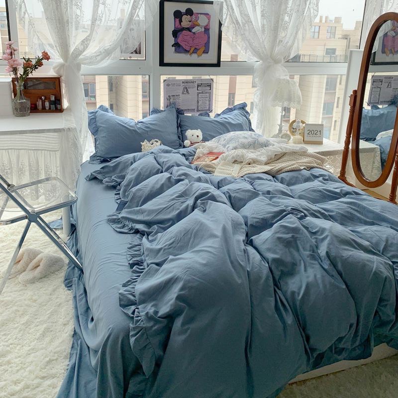 Set Bộ Vỏ Chăn Ga Cotton TC viền bèo - Chọn Mẫu Nhăn Lại Cho Shop( Viền Bèo Dài 2 Bên Gối )