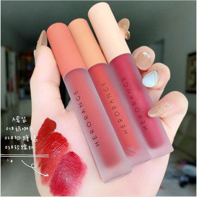 SET SON KEM HERORANGE FLUFFY LIP GLAZE 3 CÂY NỘI ĐỊA TRUNG