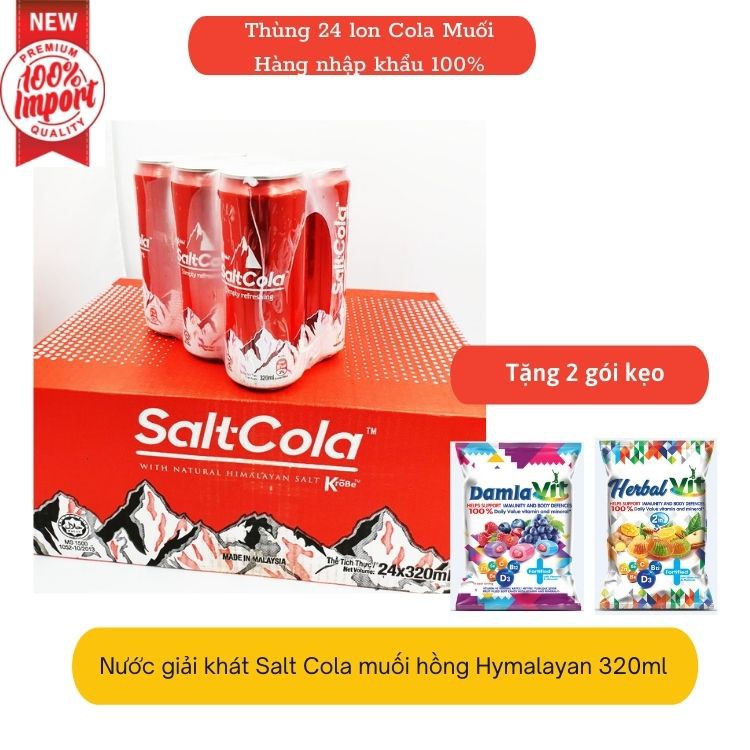 [Hàng nhập khẩu][Tặng 2 gói kẹo]Thùng 24 lon nước giải khát có gas Salt-Cola muối hồng Himalayan 320ml