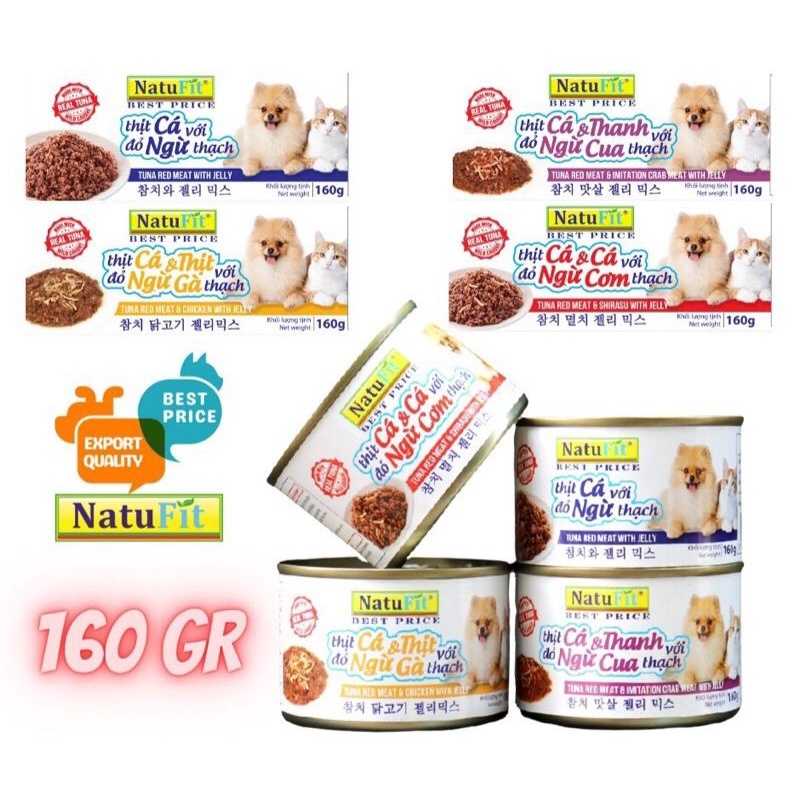 Thức ăn mềm ướt chó mèo Natufit ba tê pate lon 160g