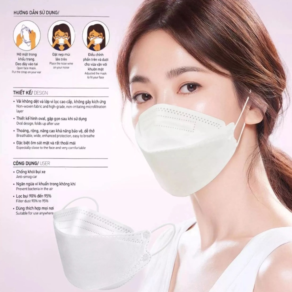 Set 10 chiếc Khẩu trang KF94 y tế 4D mask 4 lớp Chống Bụi mịn và Kháng khuẩn Cao Cấp Công nghệ Lọc Thế Hệ Mới - Hataji