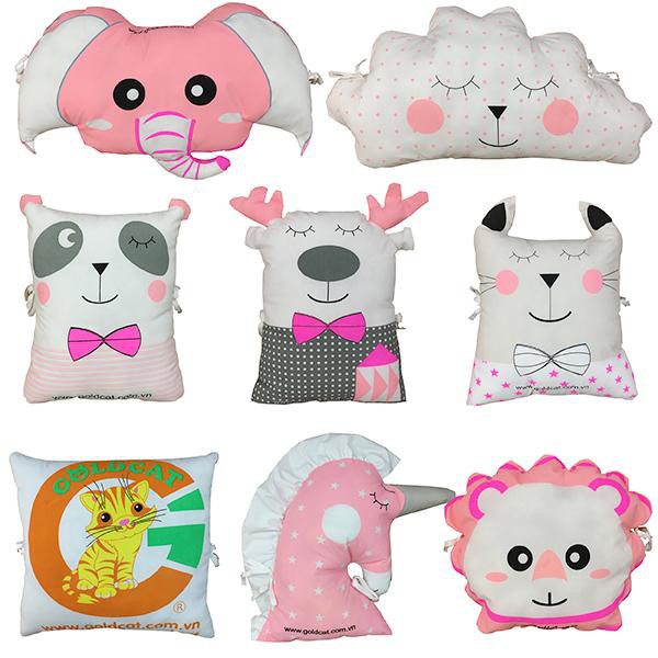 Set 8 Gối Quây Thú Ngộ Nghĩnh Kèm Ga GOLDCAT Chất Vải Mềm Mịn, Lõi Bông Giúp Bé Tránh Va Đập