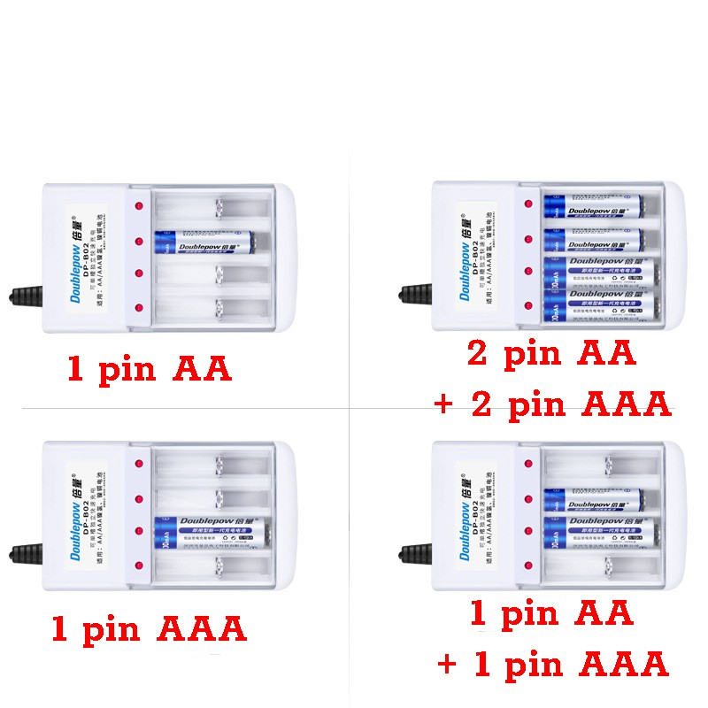 Bộ sạc đa năng Doublepow DP-B02 dùng sạc cho 4 viên pin tiểu AA hoặc AAA- Sạc chính hãng