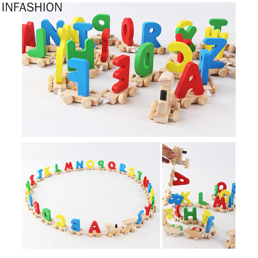 Bộ Đồ Chơi Xe Lửa In Chữ Cái Bằng Gỗ Cho Bé