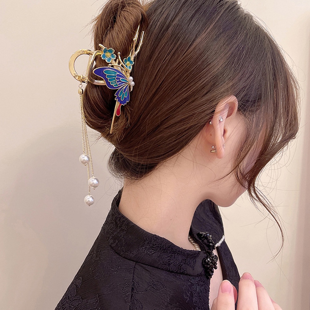 Kẹp Tóc Bướm Kim Loại Đính Ngọc Trai Nhiều Màu Thời Trang Hàn Quốc