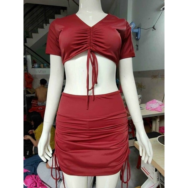 Bikini biển 2 mảnh ❤️ Siêu hót ❤️ Đồ bơi tay ngắn phối quần đùi váy nhún m