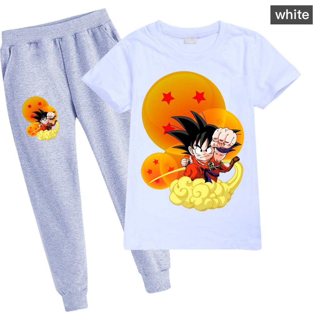 Set Áo Thun Tay Ngắn In Hình Dragon Ball + Quần Dài Năng Động Thời Trang Phong Cách Hàn Quốc Cho Bé Trai