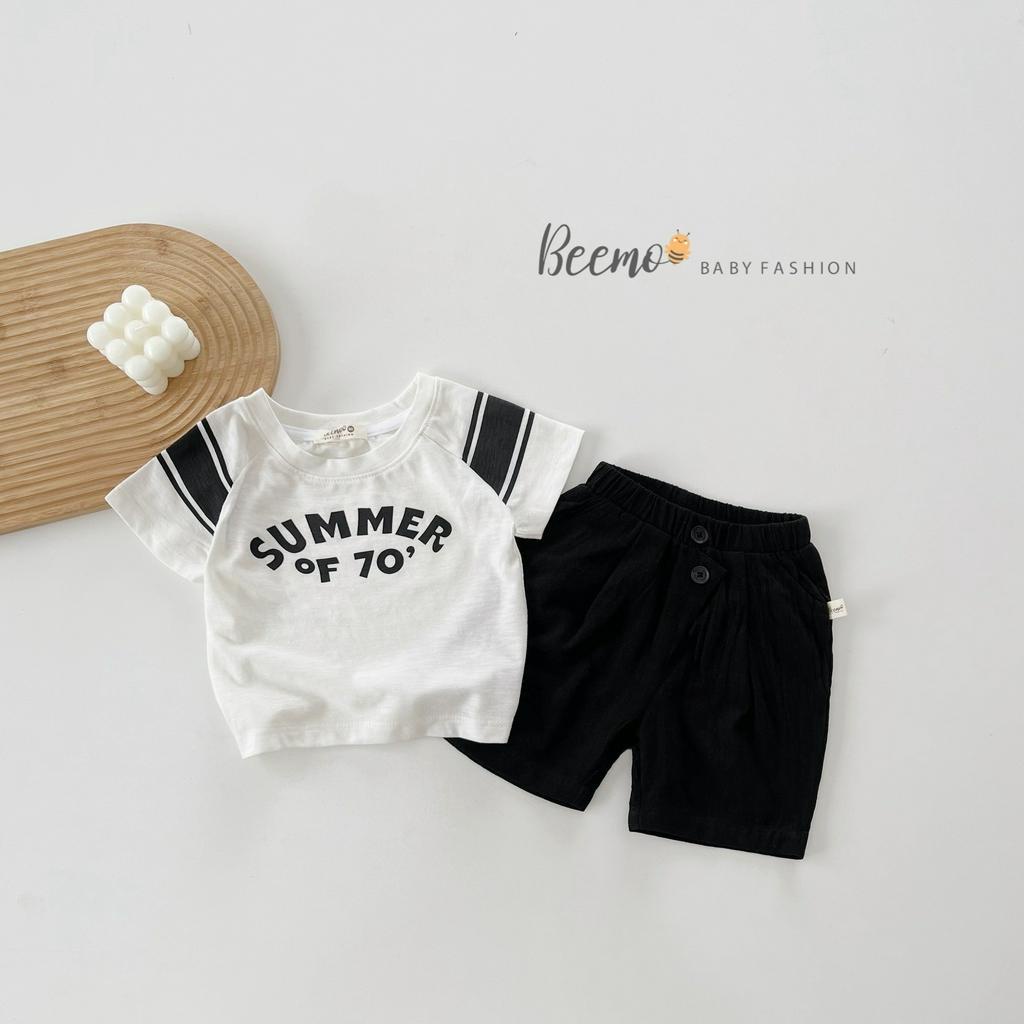 Set bộ quần áo bé trai Beemo cộc tay in chữ Summer mặc hè vải áo cotton quần đũi co giãn, thoáng mát 1 - 7 tuổi 23285B