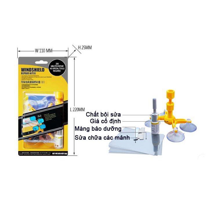 Bộ Dụng Cụ Phục Hồi Vết Nứt Nhỏ Kính Chắn Gió Xe Máy, Ô Tô Chuyên Dụng