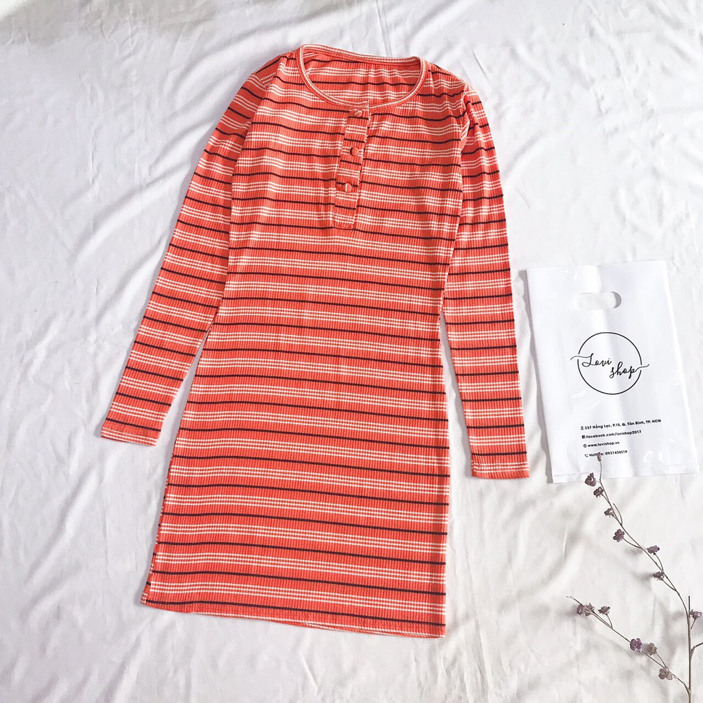 Đầm body thun gân sọc 3 màu Lovi