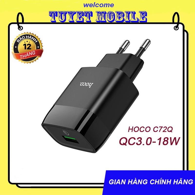 [Mã ELFLASH3 hoàn 10K xu đơn 20K] CỦ SẠC NHANH HOCO C72Q DÒNG QC3.0/18W SẠC FULL IPHONE/IPAD/ANDROID - CHÍNH HÃNG