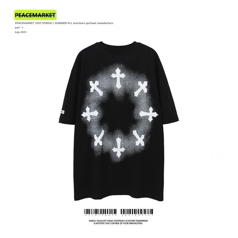 PEACEMARKET dark High Street vintage loose short-sleeved T-shirt men's and women's cross printed half-sleeved clothes eqfk