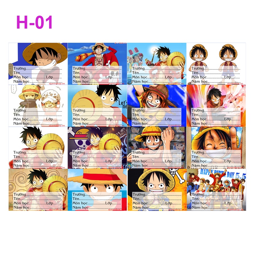 Nhãn vở anime One Piece - 1 set 16 hình