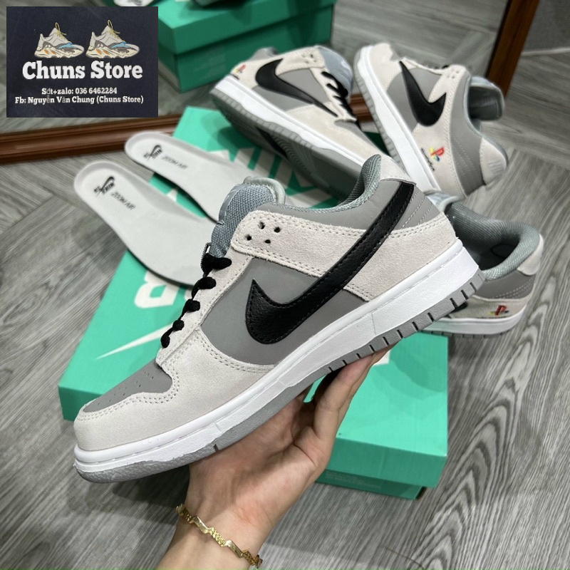 Giày Jordan SB dunk travis scott xám đen Palaytation, giày nk JD SB nỉ xám đen thấp cổ mới full box bảo vệ