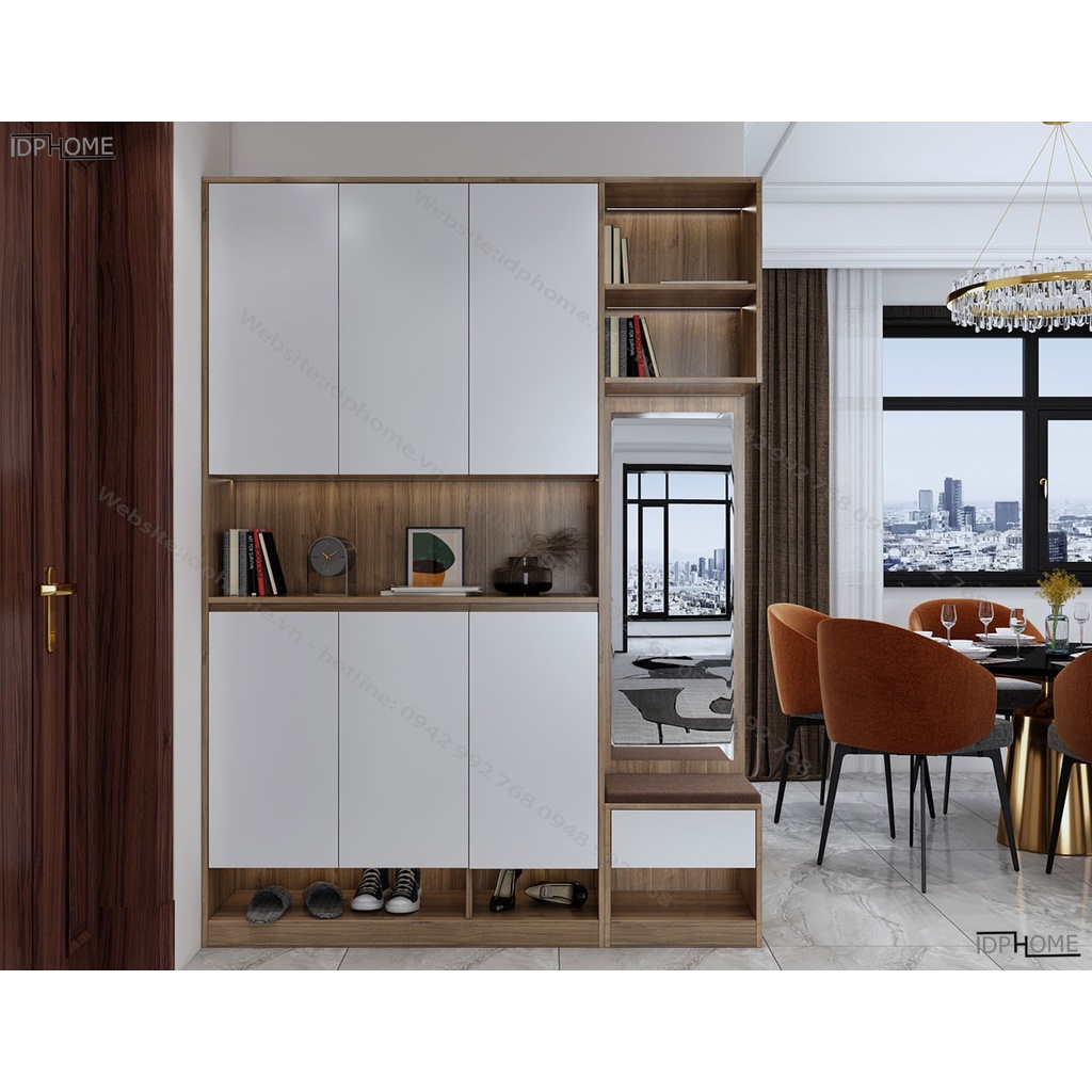 Mẫu tủ giày cao có đệm ngồi đa năng TG6811