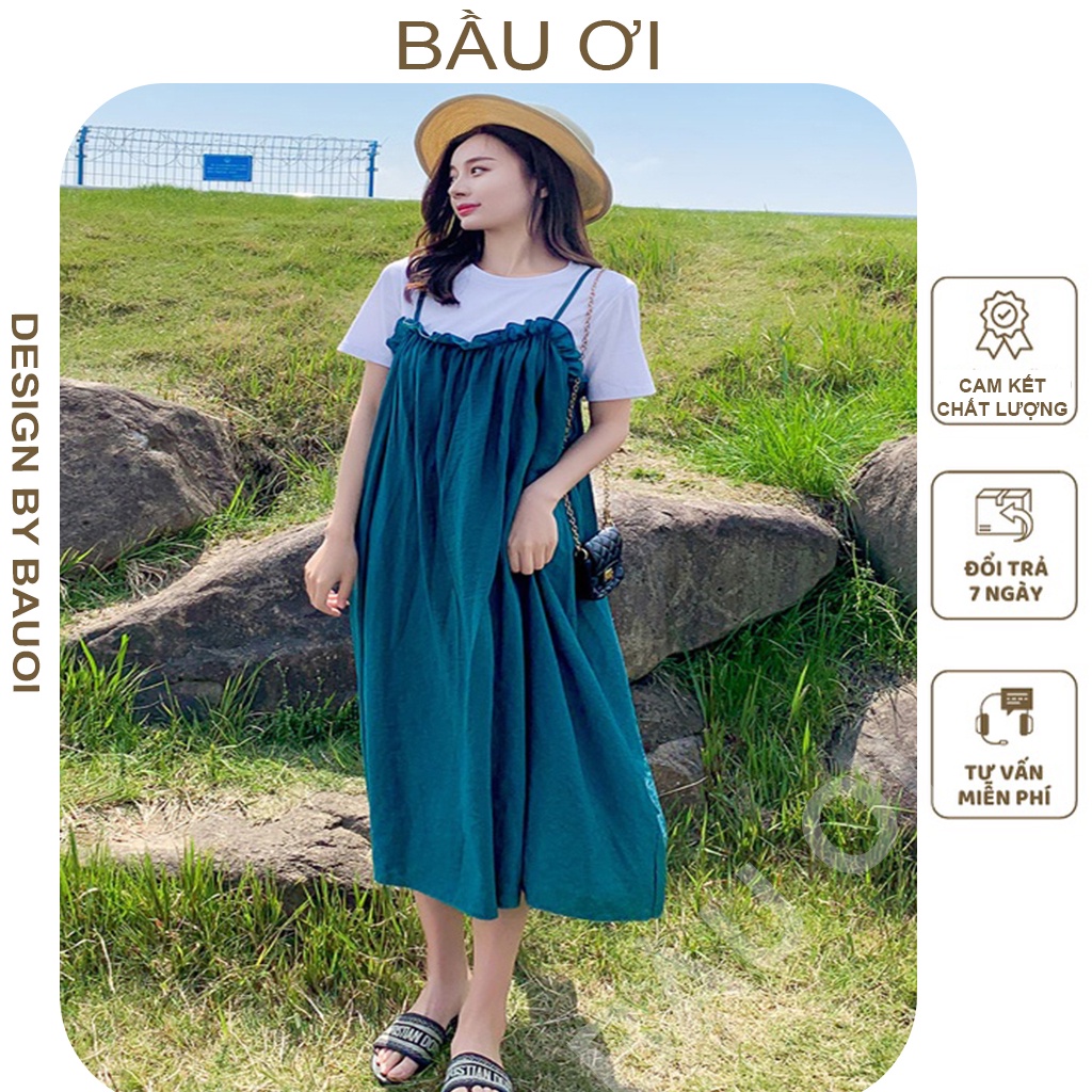 [BAUOI V06] VÁY BẦU YẾN XANH 2 DÂY- ĐẦM BẦU THỜI TRANG XINH XẮN ĐI CHƠI, ĐI LÀM THOẢI MÁI, VÁY BẦU THIẾT KẾ BIG SIZE