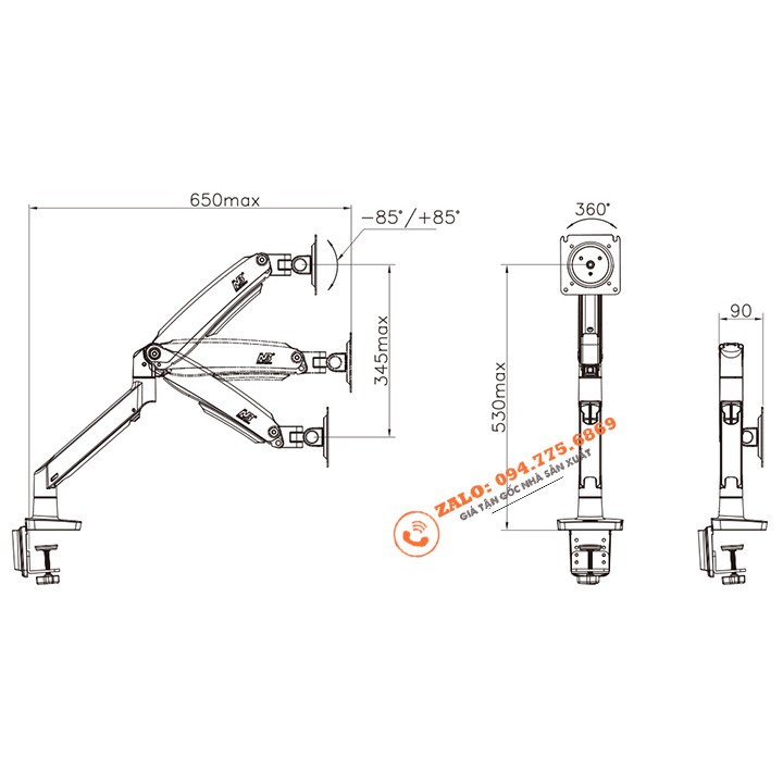 [Đen &amp; Trắng] Giá Treo Màn Hình Máy Tính NB-F100A 22-35 Inch - Tay Treo Màn Hình Đa Năng