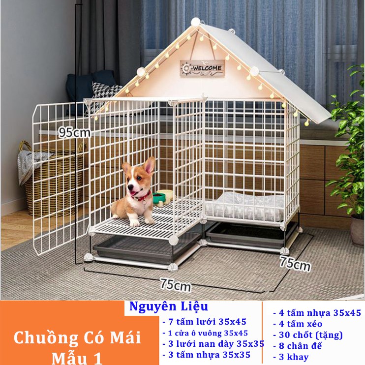 [FREESHIP ❤️] Tấm Ghép Lồng Quây, Chuồng Quây Cho Thú Cưng Chó Mèo - Mẫu Chuồng Thú Cưng Có Mái Che -Tặng Kèm Chốt