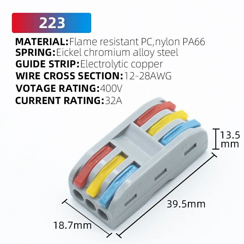 Cút nối dây điện nhanh PCT-222 2 cổng vào 2 ra - chịu tải 32A - dây tối đa 2,5mm