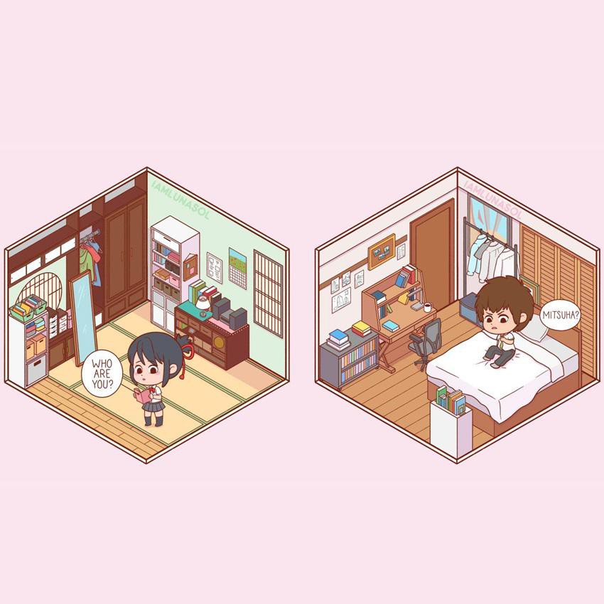 ( Mica trong ) Móc khóa Kimi no Na wa Tên cậu là gì? 2 mặt quà tặng xinh xắn dễ thương anime chibi