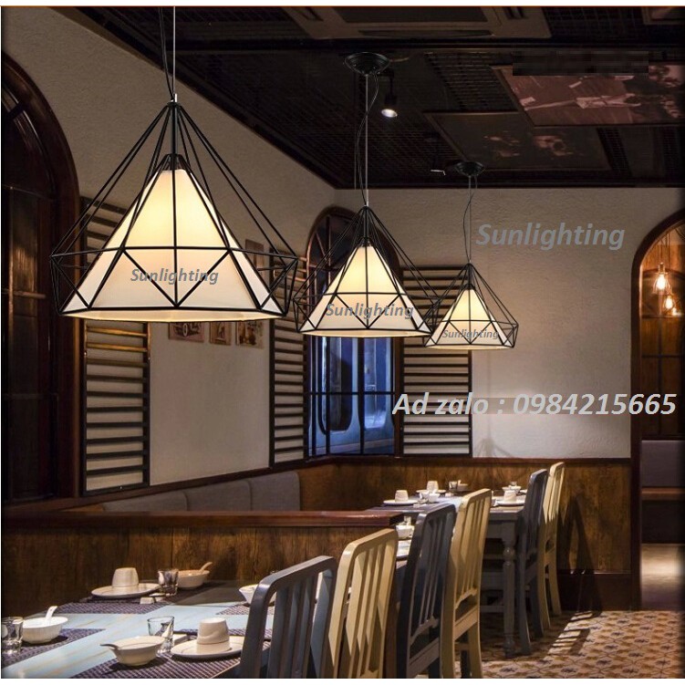 ĐÈN THẢ SẮT ĐÈN THẢ KIM CƯƠNG CHAO VẢI TRANG TRÍ NHÀ Ở PHÒNG QUÁN CAFE ( GIÁ BÁN BAO GỒM BÓNG LED SỢI EDISON ST64 )