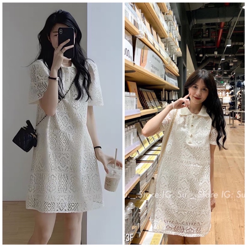 🔥🔥FREESHiP💥VÁY REN CỔ ĐỨC HAI LỚP ĐẸP XUẤT SẮC.SẴN HAI MÀU TRẮNG VÀ BE