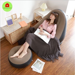 Đệm hơi, ghế hơi tựa lưng + Tặng kèm bơm tay + Đôn ghế màu trơn (Shop có nhiều màu)