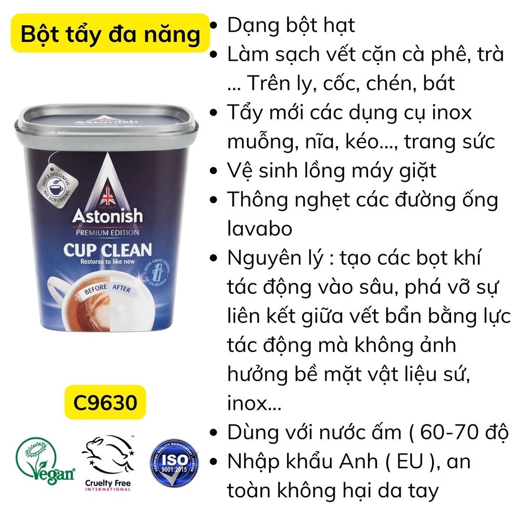 Bộ 3 sản phẩm tẩy rửa đa năng lau dọn dầu mỡ bếp,máy hút mùi ,vệ sinh máy giặt và các bề mặt bám ố thương hiệu Astonish
