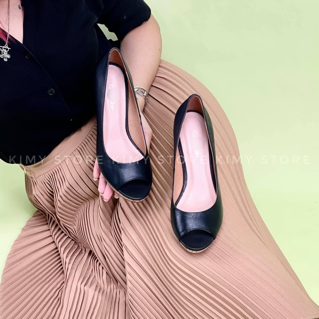 Giày cao gót 7p VNXK da bò, giày đế xuồng nữ da bò Ý gót cao 7cm - Kimy Store