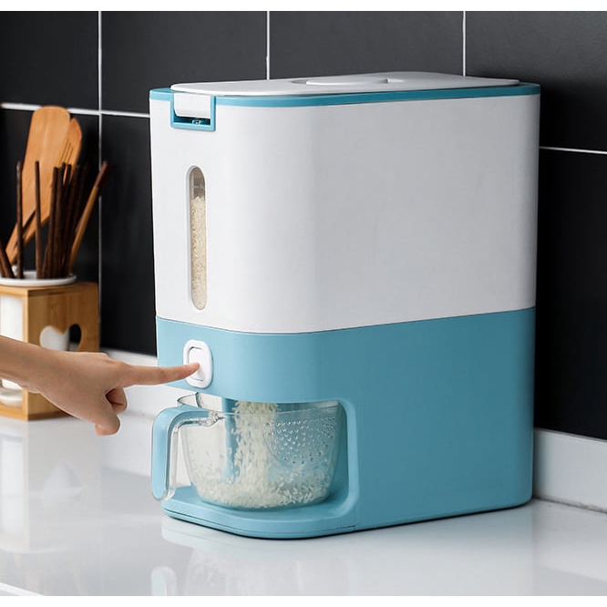 [FREESHIP] THÙNG ĐỰNG GẠO VÀ CÁC LOẠI HẠT MINI 12KG KÈM CỐC VO GẠO KIỂU NHẬT TIỆN LỢI