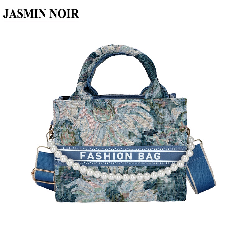 Túi Xách JASMIN NOIR Nữ Vải Canvas Đính Ngọc Trai Giả Xinh Xắn