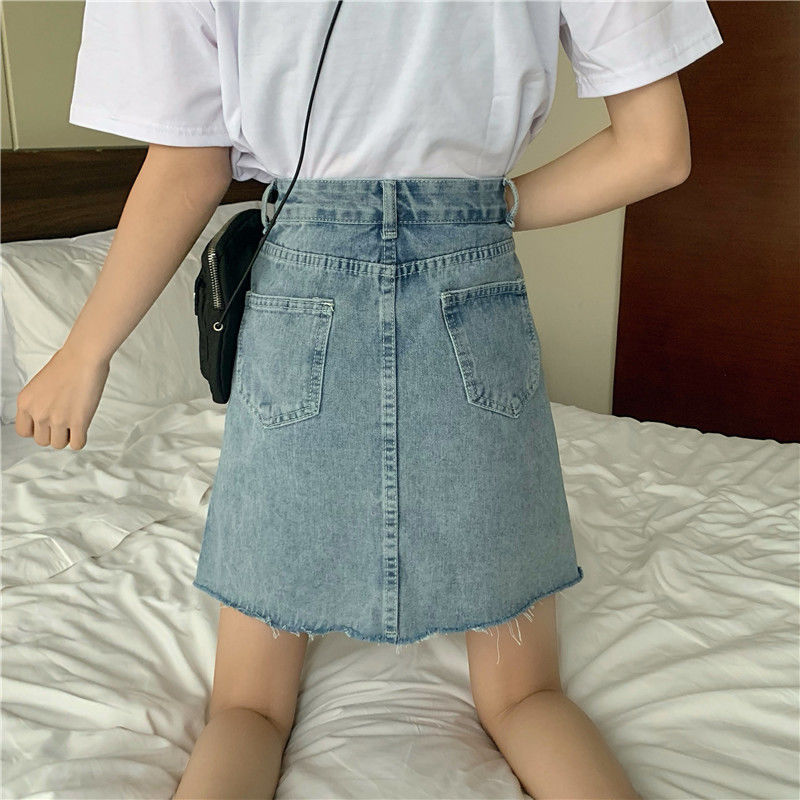 Chân Váy Jeans Denim Lưng Cao Thời Trang Hàn Cho Nữ