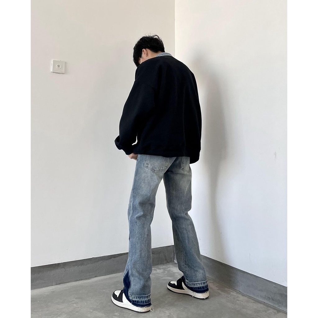 Quần Jeans Dài Ống Rộng Thời Trang Retro Cho Nam