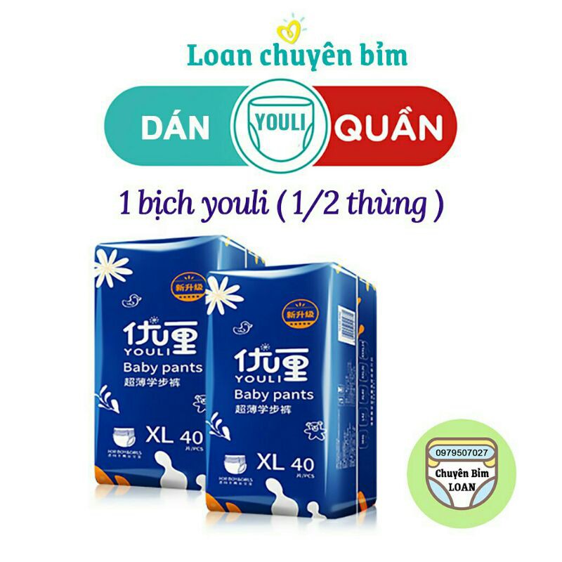 Bỉm dán/quần YOULI XANH S54/M46-44/L42/XL40/XXL36/XXXL38 nội địa Trung