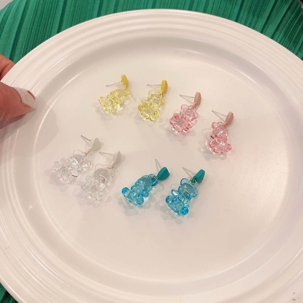 Bông Tai Acrylic Trong Suốt Hình Gấu Nhiều Màu Sắc Thời Trang Cho Nữ