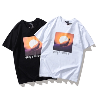 STUSS Men and Women Cotton Sunset Sun Print Short-sleeved Round Neck T-shirt Tee