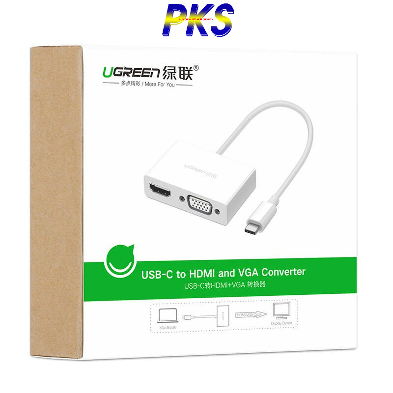 Cáp chuyển USB Type C to HDMI/VGA hỗ trợ full HD 3D 4Kx2K Ugreen 30843