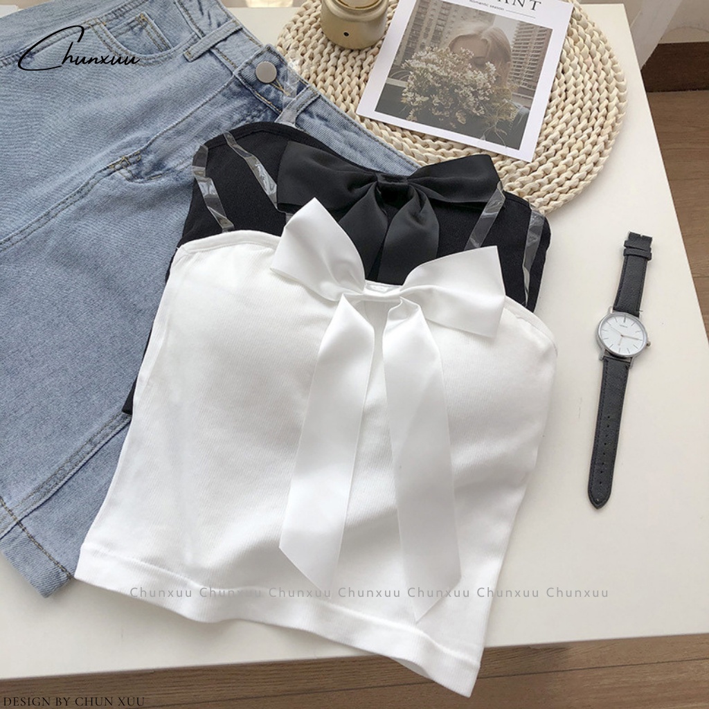 Áo bra nữ không dây phối nơ ngực ChunXuu, vải cotton co dãn 4 chiều tặng kèm dây áo trong suốt- BR18