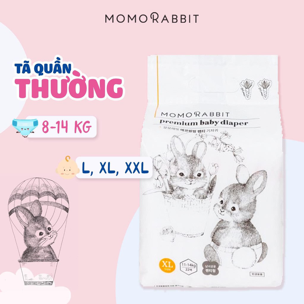 Bỉm Momo Rabbit 💝FREESHIP💝 Momo Rabbit Nội Địa Hàn Quốc Dán/Quần Đủ Size S50/M44/L40/XL36/L28/XL22/XXL18