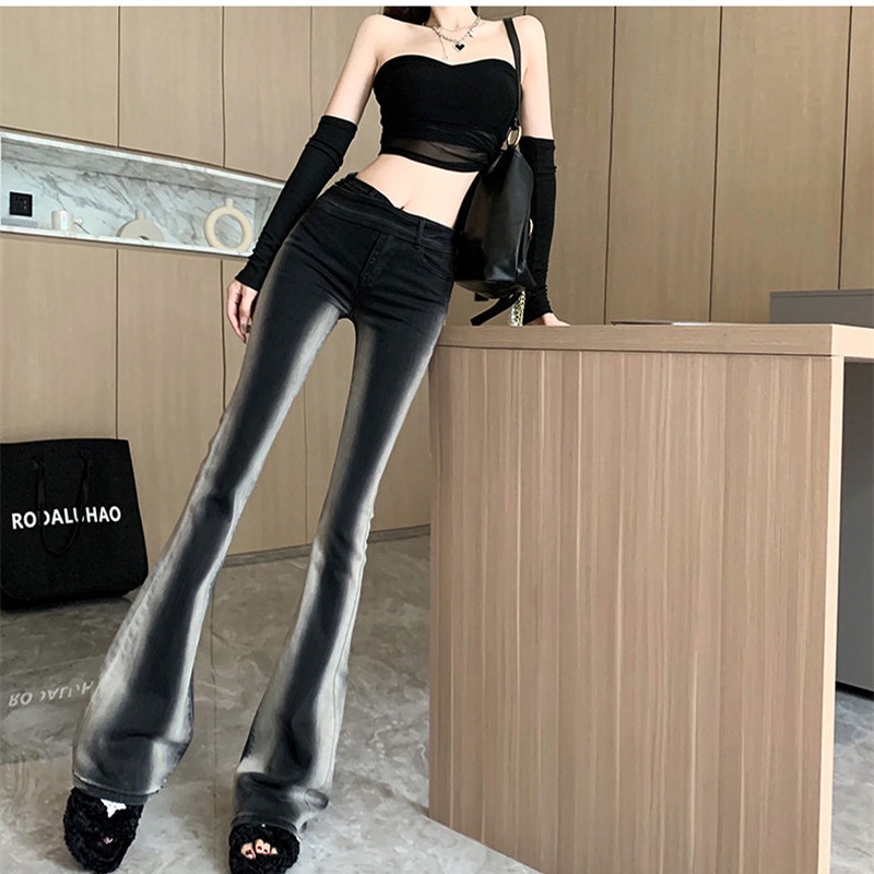 Quần Jean Nữ Lưng Cao Màu Sắc Gradient Cá Tính