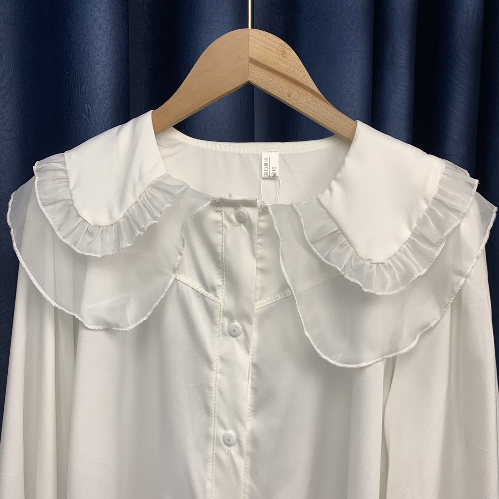 Áo sơ mi trắng nữ tay bồng tiểu thư cổ bèo 2 lớp style Hàn Quốc - Mã A565 -PANOSI