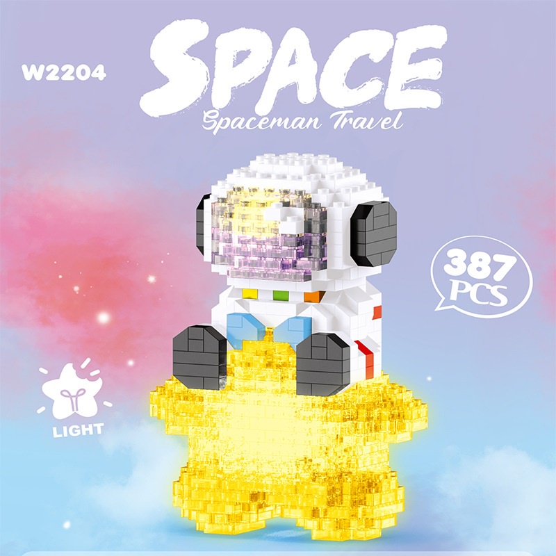 Đồ chơi lắp ráp, đồ chơi lắp ghép 3D phi hành gia có đèn dễ thương hộp quà vũ trụ