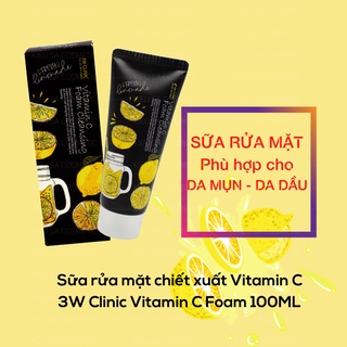 3W Clinic Vitamin C Foam Cleansing Sữa Rửa Mặt Dưỡng Trắng Sáng Da Chiết Xuất Chanh 100ml